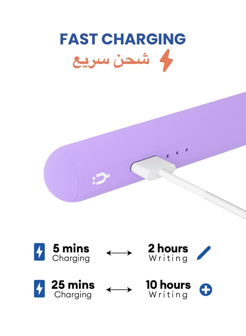تاينيموس قلم ايباد بنسل ميني ستايلس إلكتروني رقمي نشط ذكي بميزة شحن سريع ورفض راحة اليد لجهاز أبل ايباد 2018 وما بعد بنفسجي - Image 3